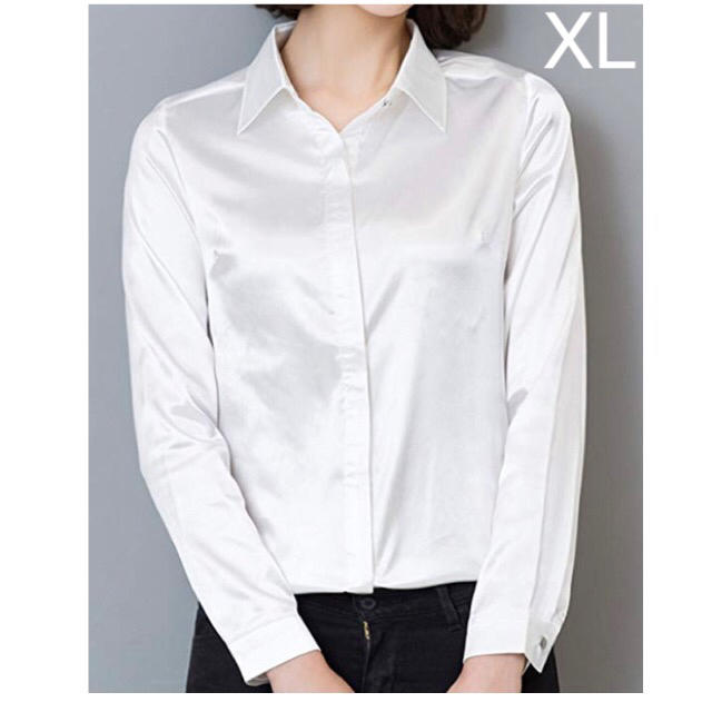 ブラウス シャツ サテン 長袖 シンプル 無地 上品 華やか ホワイト 白 XL レディースのトップス(シャツ/ブラウス(長袖/七分))の商品写真