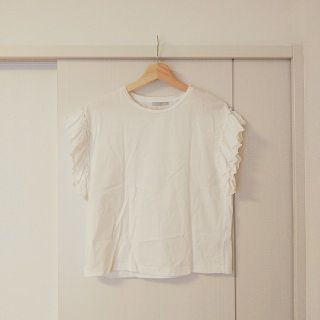 オペークドットクリップ(OPAQUE.CLIP)の未使用品 袖フリルTシャツ 白(Tシャツ(半袖/袖なし))