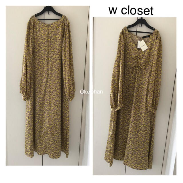 w closet(ダブルクローゼット)の新品タグ付き☆小花柄ワンピース　ベージュ レディースのワンピース(ロングワンピース/マキシワンピース)の商品写真