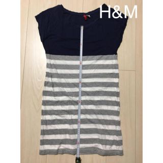 エイチアンドエム(H&M)の★●【美品】H&M 青×白グレーボーダーワンピース(ひざ丈ワンピース)