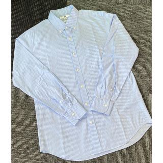 ユニクロ(UNIQLO)の【美品】ユニクロ/メンズ シャツ/ Lサイズ/スリムフィット/水色×白ストライプ(シャツ)