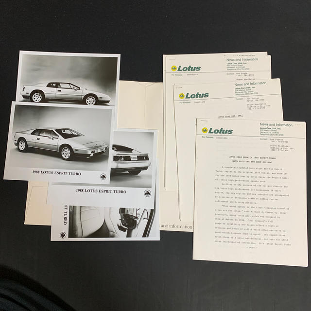 1988年LOTUS ESPRIT TURBO press kit 自動車/バイクの自動車(カタログ/マニュアル)の商品写真