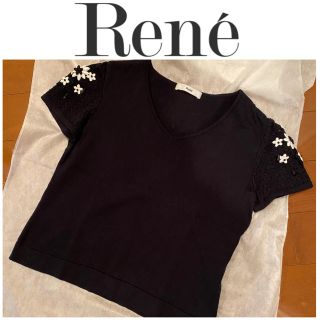 ルネ(René)の美品ルネ36☆肩花モチーフ付トップス(カットソー(半袖/袖なし))