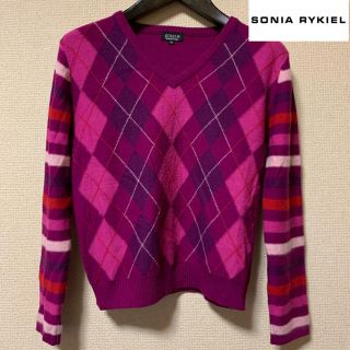 ソニアリキエル(SONIA RYKIEL)の【美品】SONIA RYKIEL アーガイル柄ボーダー切り替えVネックニット(ニット/セーター)