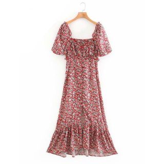 ザラ(ZARA)の1647＊S/S red 赤 花柄 ワンピース(ひざ丈ワンピース)