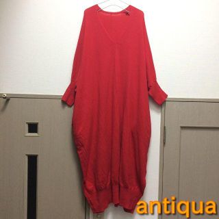 アンティカ(antiqua)の【アンティカ】トレーナーロングワンピース レッド フリーサイズ ビッグシルエット(ひざ丈ワンピース)