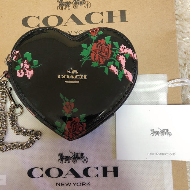 COACH ハート型 黒 バラ コインケース パスケース