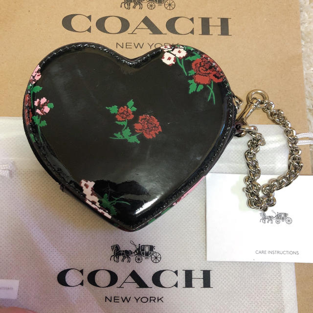 COACH ハート型 黒 バラ コインケース パスケース 1