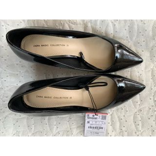 ザラ(ZARA)の最終値下げ★新品　未使用タグ付きZARAパンプス 黒　エナメル　23.5㎝(ハイヒール/パンプス)