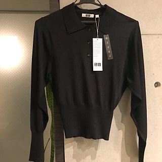 ユニクロ(UNIQLO)の【新品未使用】ユニクロU ニットポロシャツ 黒 S(シャツ/ブラウス(長袖/七分))