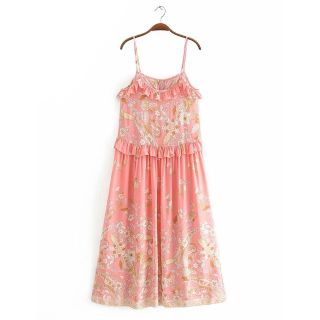 ザラ(ZARA)の1651＊S/S レトロ pink ペイズリー 花柄 キャミワンピース(ひざ丈ワンピース)