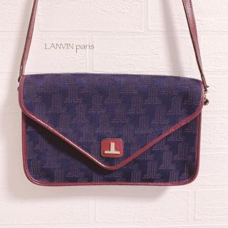 ヴィンテージ✨LANVIN ランバン ショルダーバッグ 肩掛け レザー ネイビー