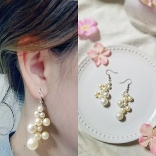 シルバーパールドロップピアス☆*。(ピアス)