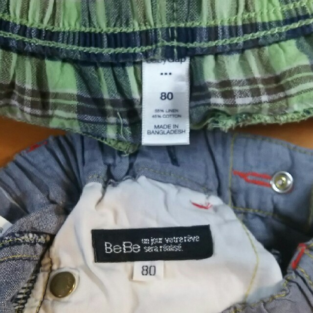 BeBe(ベベ)の子供服 半ズボン ハーフパンツ 2枚 80,ベベ BeBe,  キッズ/ベビー/マタニティのベビー服(~85cm)(パンツ)の商品写真