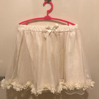 キッズ白チュールスカート　裾にお花（No.34）(スカート)