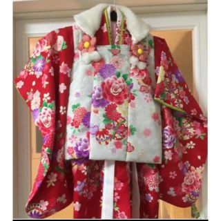 美品☆七五三 3歳 ファー付き被布セット(和服/着物)