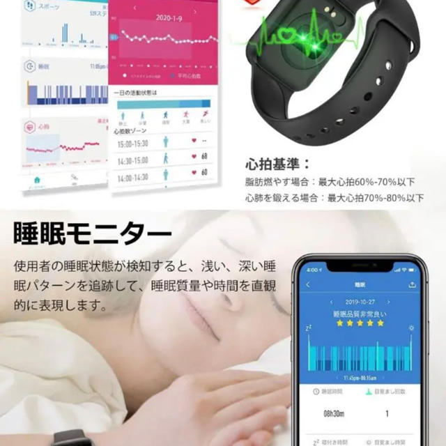 スマートウォッチ　スマートブレスレット　LINE 電話着信通知　防水　血圧測定 メンズの時計(腕時計(デジタル))の商品写真