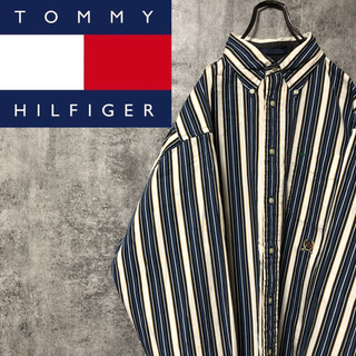 トミーヒルフィガー(TOMMY HILFIGER)の【pinemtbr様専用】トミーヒルフィガー☆刺繍ロゴストライプシャツ 90s(シャツ)