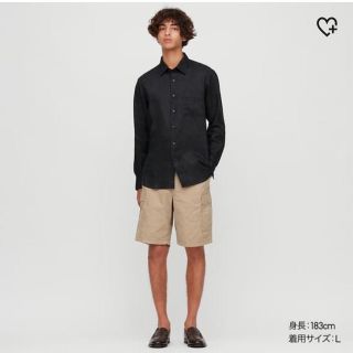 ユニクロ(UNIQLO)のユニクロ UNIQLO プレミアムリネンシャツ メンズ 長袖 ブラック S(シャツ)