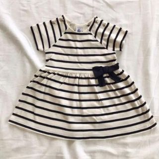 プチバトー(PETIT BATEAU)のプチバトーのリボン付きボーダーワンピース(ワンピース)