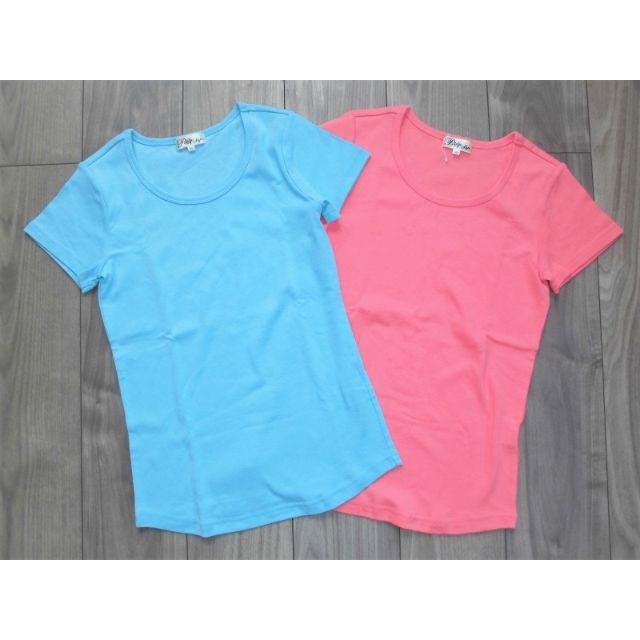 ニッセン(ニッセン)の新品ニッセン綿コットン100％裾ラウンド半袖Tシャツ２枚セット レディースのトップス(Tシャツ(半袖/袖なし))の商品写真