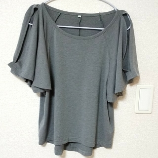 ショルダーカットトップス☆グレー XSサイズ(Tシャツ(半袖/袖なし))