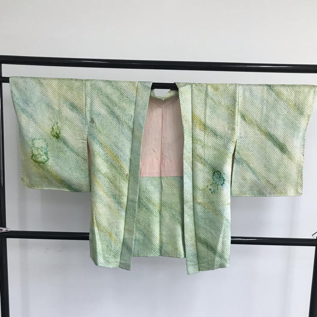 絞り 羽織 リサイクルきもの 正絹 リメイク 素材 ハンドメイド 緑 着物