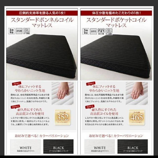 ❤ GON様専用 ❤ シングルベッド ポケットコイルマットレス付き（ブラック） インテリア/住まい/日用品のベッド/マットレス(シングルベッド)の商品写真