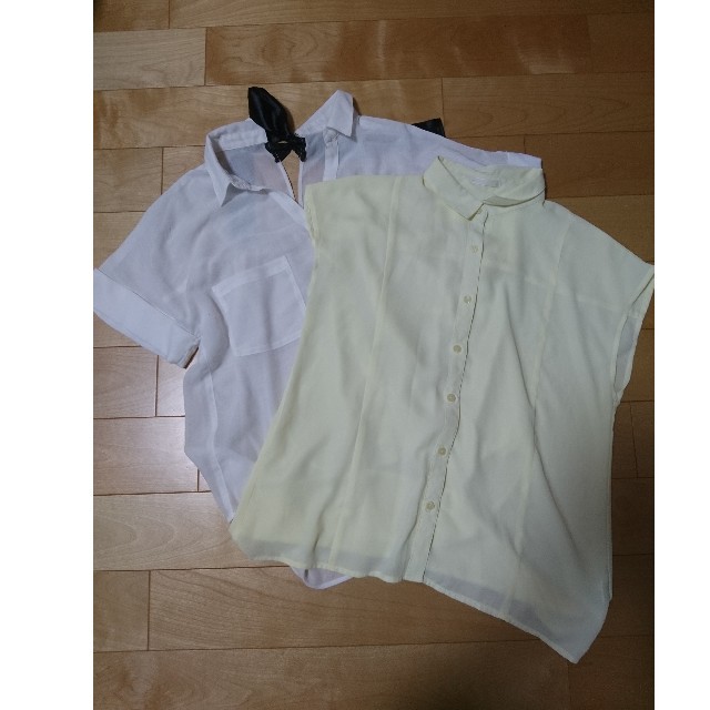 透け感素材 ブラウス 2枚セット レディースのトップス(シャツ/ブラウス(半袖/袖なし))の商品写真