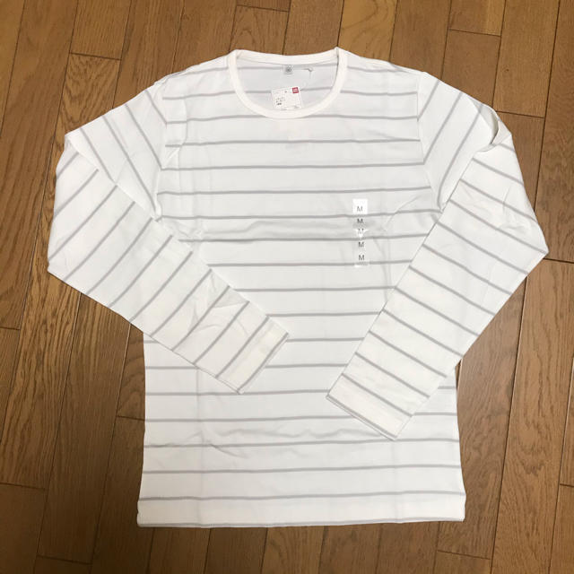 UNIQLO ユニクロ ボーダー Tシャツ M ロンT 長袖 ホワイト × グレーの通販 by udon's shop｜ユニクロならラクマ