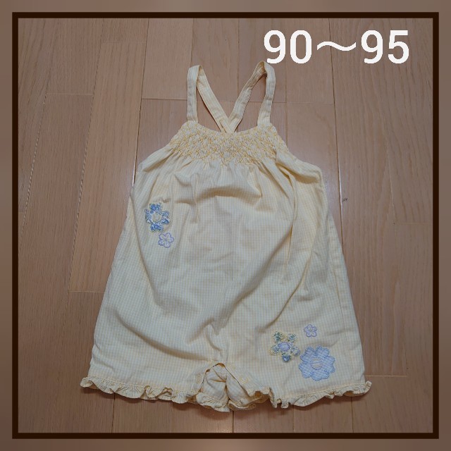 90〜95・オーバーオール(黄色ギンガムチェック) キッズ/ベビー/マタニティのキッズ服女の子用(90cm~)(ワンピース)の商品写真