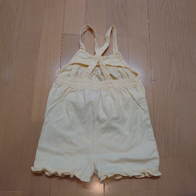 90〜95・オーバーオール(黄色ギンガムチェック) キッズ/ベビー/マタニティのキッズ服女の子用(90cm~)(ワンピース)の商品写真