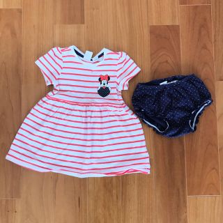 エイチアンドエム(H&M)のH&M Baby74cm★ミニーちゃんプリント付き ボーダーワンピ★(ワンピース)