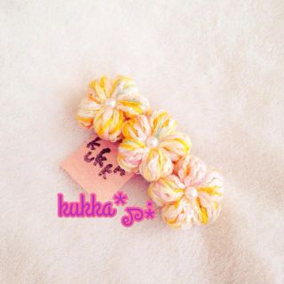 イエローミックス♡3つのお花バレッタ(ヘアピン)