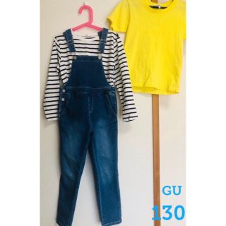 ジーユー(GU)の【お値下げ】GU 130 オーバーオールとＴシャツ2枚の3点セット(パンツ/スパッツ)