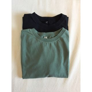 ユニクロ(UNIQLO)のクロップドクルーネックT  半袖 XL グリーン&ブラック(Tシャツ(半袖/袖なし))