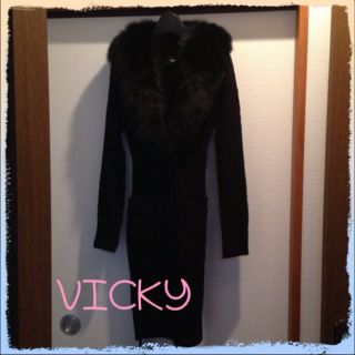 ビッキー(VICKY)のVICKY☆ファー付きニットコート(毛皮/ファーコート)