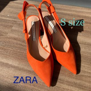 ザラ(ZARA)の美品✴︎ZARA リボンパンプス　ミュール　オレンジ(ハイヒール/パンプス)