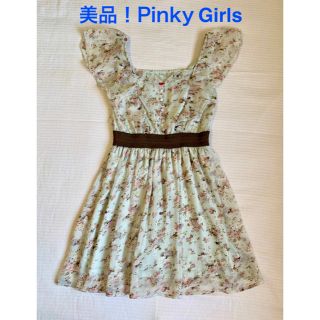 ピンキーガールズ(PinkyGirls)の美品！Pinky Girls ピンキーガールズ フラワープリント ミニワンピース(ミニワンピース)