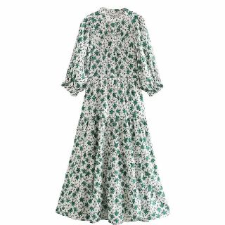 ザラ(ZARA)のグリーン 花柄ワンピース(ロングワンピース/マキシワンピース)