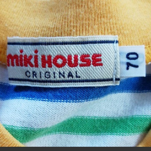 mikihouse(ミキハウス)のMIKI HOUSE　ロンパース 70㎝ マルチカラーボーダー　くまさん キッズ/ベビー/マタニティのベビー服(~85cm)(ロンパース)の商品写真