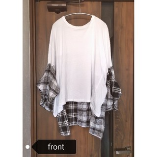 ザラ(ZARA)のZARA ザラ チェック柄 切り替え Tシャツ パフスリーブ シャツ 7分袖(Tシャツ(半袖/袖なし))