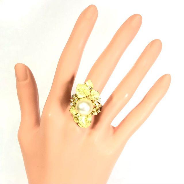 【超美品】12.5mm大粒南洋白蝶真珠 0.35ctダイヤ付、K18金 リング レディースのアクセサリー(リング(指輪))の商品写真