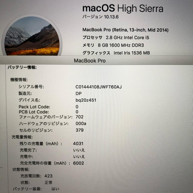 SSD512GB! MacBook pro 13インチ mid2014 1