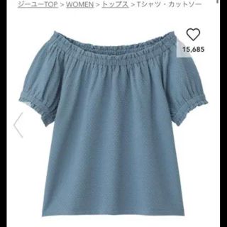 ジーユー(GU)のWOMEN ドットジャカードオフショルダーT 半袖　ブルー　BLUE 水色(Tシャツ(半袖/袖なし))