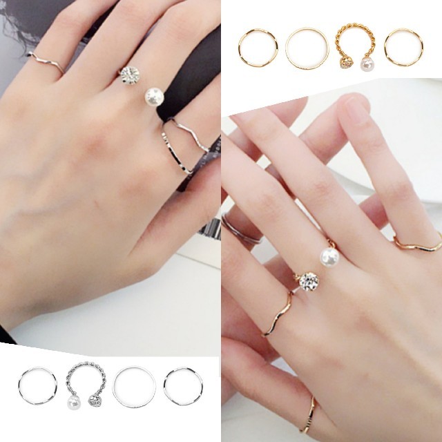 数量限定♡シルバー リング 指輪 4個セット おしゃれ 細め シンプル アネモネ レディースのアクセサリー(リング(指輪))の商品写真