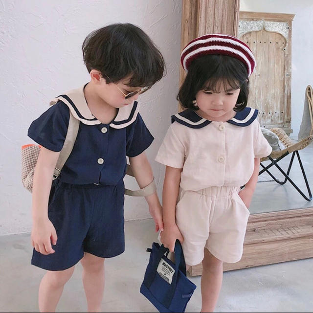 ZARA KIDS(ザラキッズ)のリネンセーラーセットアップ 100 キッズ/ベビー/マタニティのキッズ服男の子用(90cm~)(Tシャツ/カットソー)の商品写真