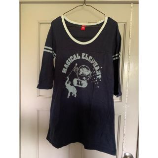 グラニフ(Design Tshirts Store graniph)のグラニフ　カットソー　チュニック　ワンピース　部屋着　ネイビー　七分袖(チュニック)