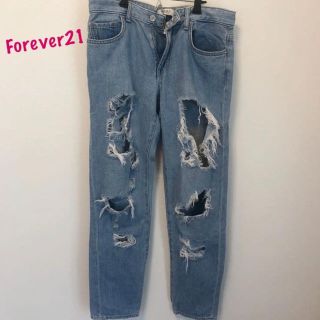 フォーエバートゥエンティーワン(FOREVER 21)の★Forever21★ダメージジーンズ パンツ ライトブルー(デニム/ジーンズ)