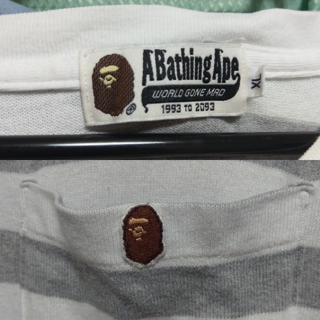 A BATHING APE(アベイシングエイプ)のA BATHING APE エイプ XL 半袖 白 ボーダー Tシャツ メンズのトップス(Tシャツ/カットソー(半袖/袖なし))の商品写真